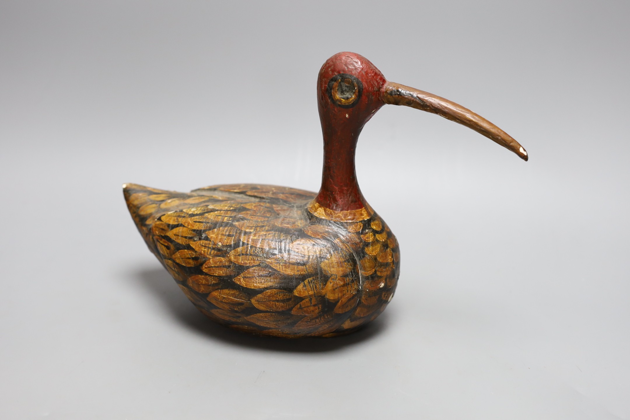 A decoy long beaked bird, 29 cms wide